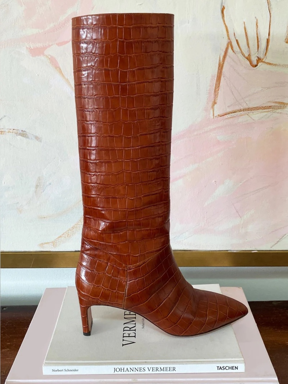 Emerson Fry Lou Cognac Croc Walking Boot Tall 38 $428